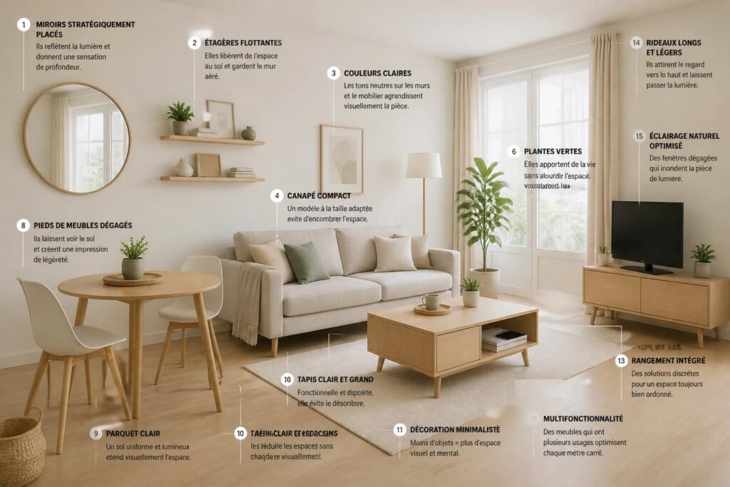 découvrez 15 idées astucieuses pour aménager un petit salon et maximiser l'espace, alliant confort et style pour un intérieur fonctionnel et agréable.