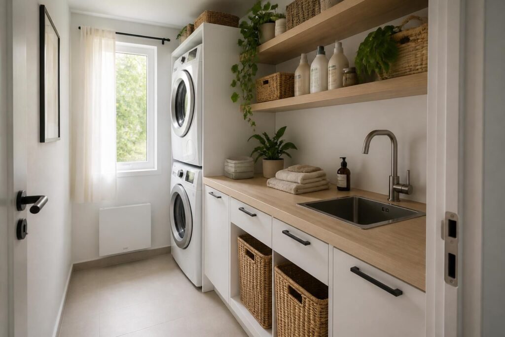 conseils et astuces pour aménager une buanderie fonctionnelle et optimisée dans un petit espace, alliant praticité et gain de place.